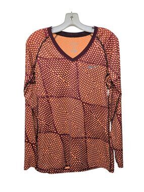 Womens Nike Pro Dri Fit Activewear Top Long Sleeve Fitted Size L Orange Stretch